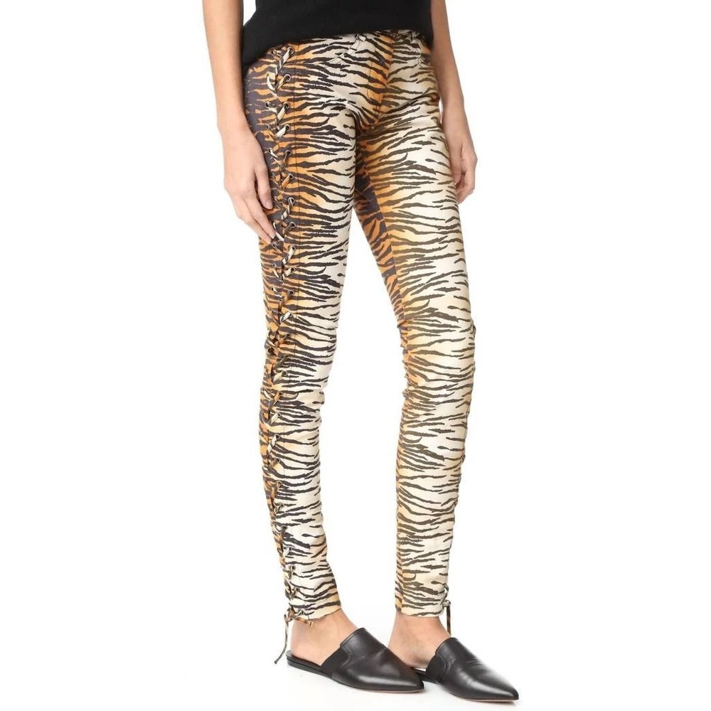 A.L.C. Tiger Print Lace-Up Skinny‎ Pants Size 4 Women's Animal Print Jeans